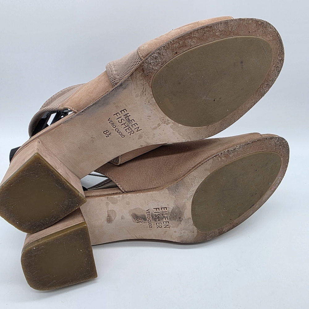 Eileen Fisher Luca Tumbled Nubuck Beige Crisscross Open Slingback Sandals Sz 8.5 - Picture 10 of 11